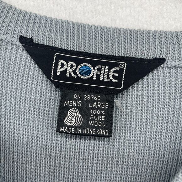 Vtg 80s PROFILE Sweater Mens L Ski Wool Colorblock Jumper Crewneck Blue HK - Picture 8 of 11